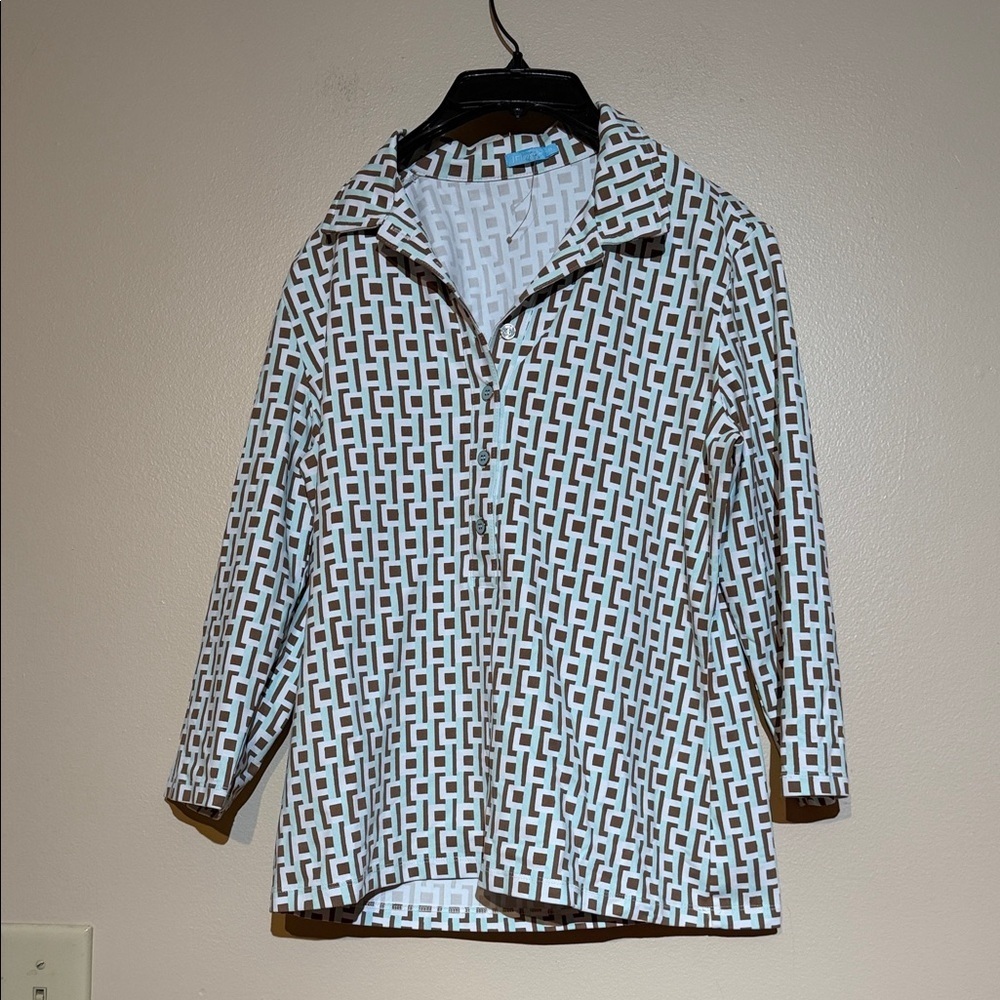 J. McLaughlin Brown and White Geometric Shirt